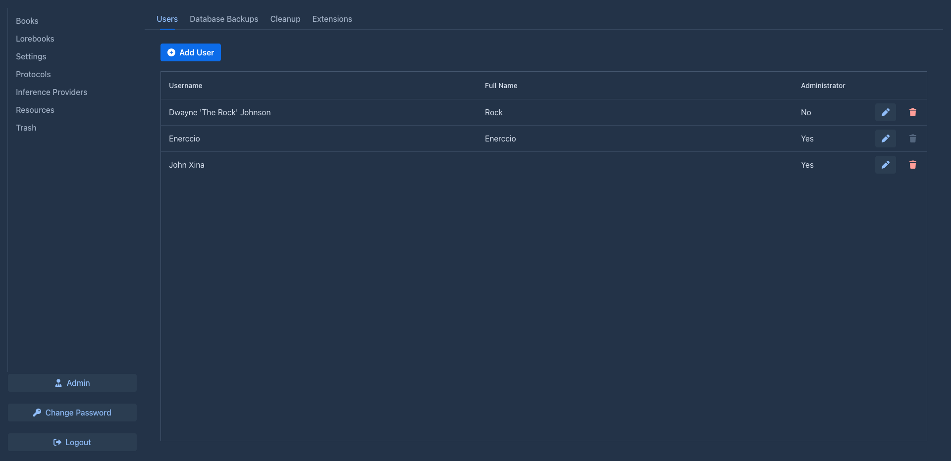 The Users tab