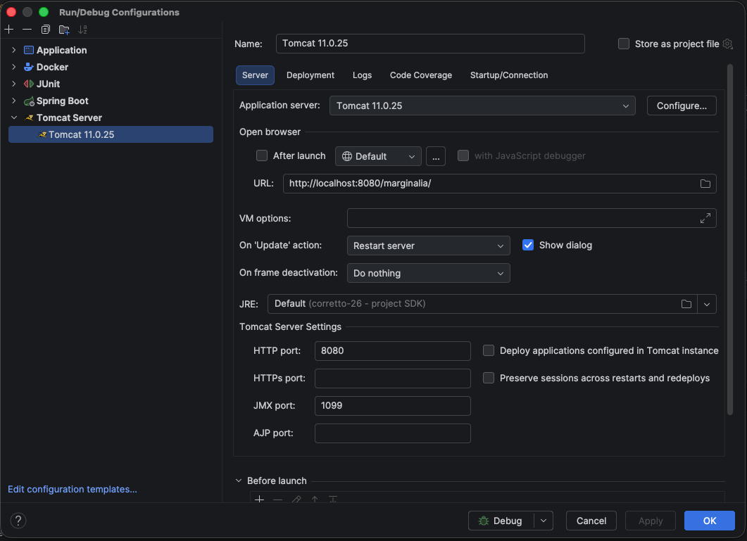 IntelliJ IDEA Tomcat run configuration