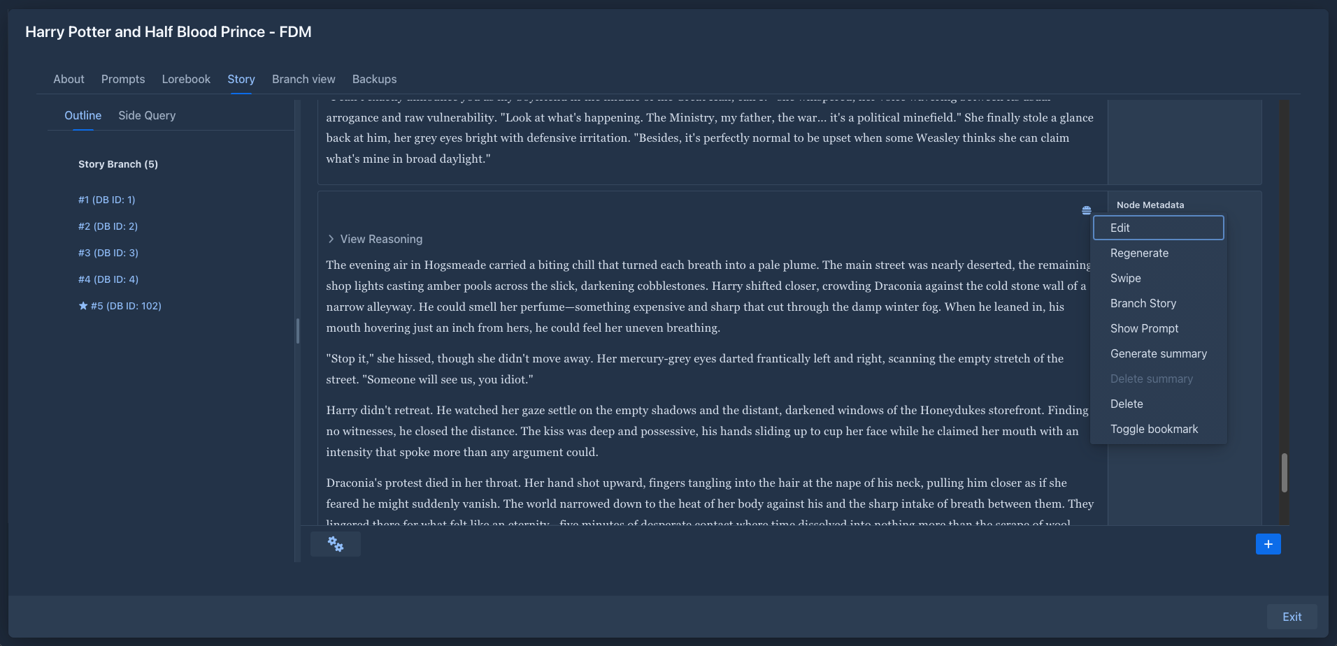The Bookmarks example: a bookmarked part in the sidebar and the Toggle bookmark menu item