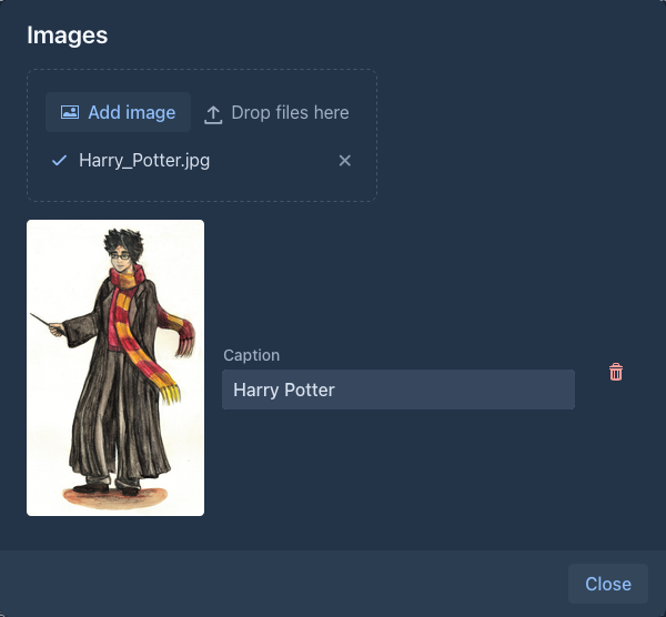 The Images dialog of a part