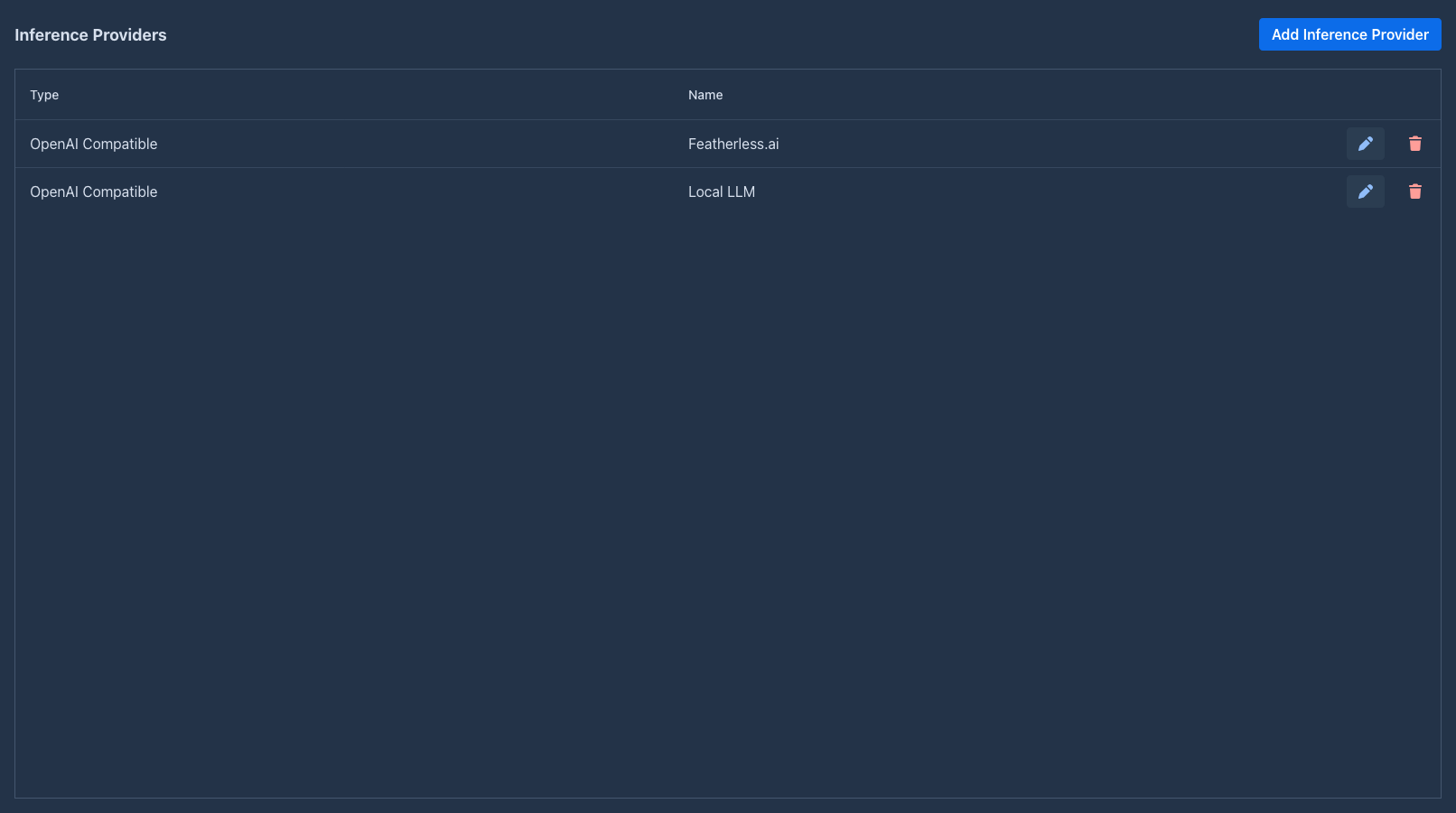 The Inference Providers tab