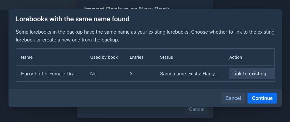 Choosing what to do with lorebooks