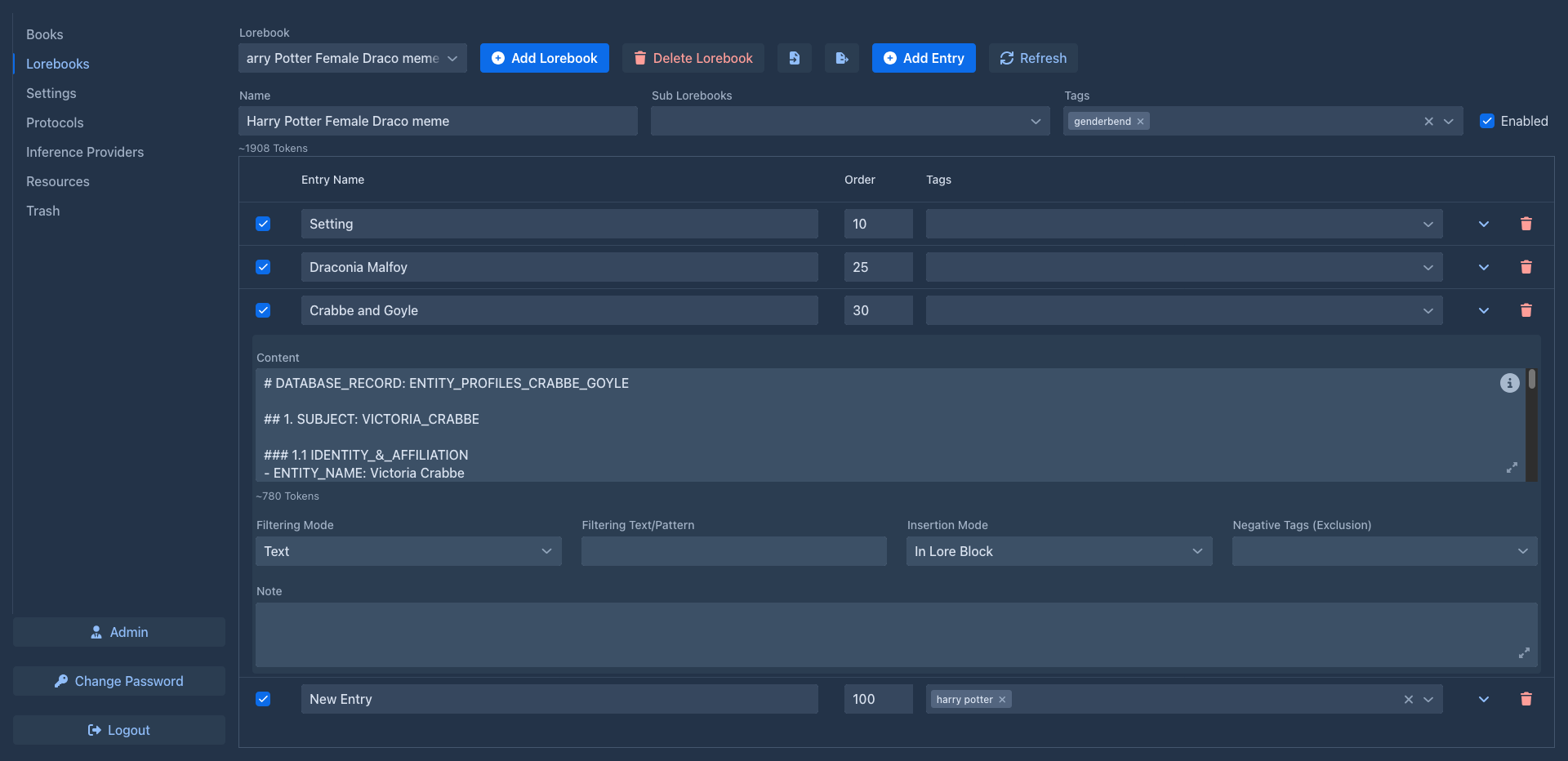 The lorebook editor