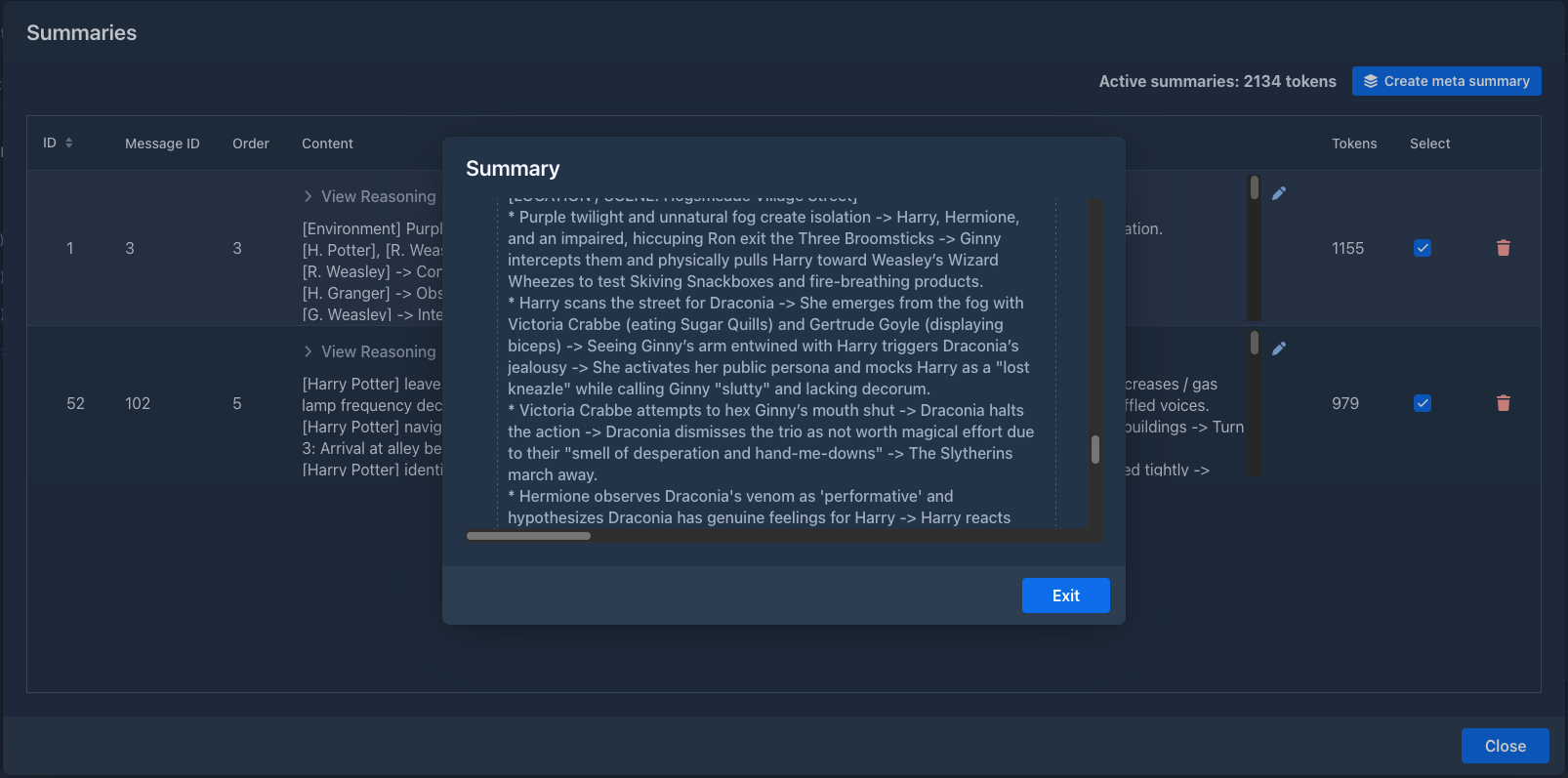 Ticked summaries and the meta summary being generated