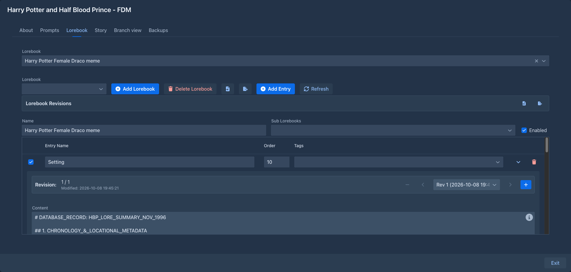 The revision bar of an entry