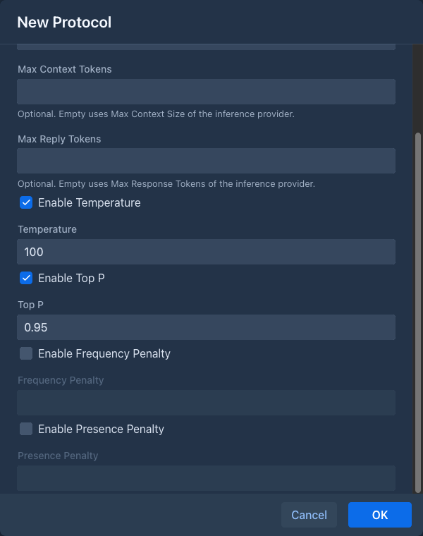 The protocol dialog