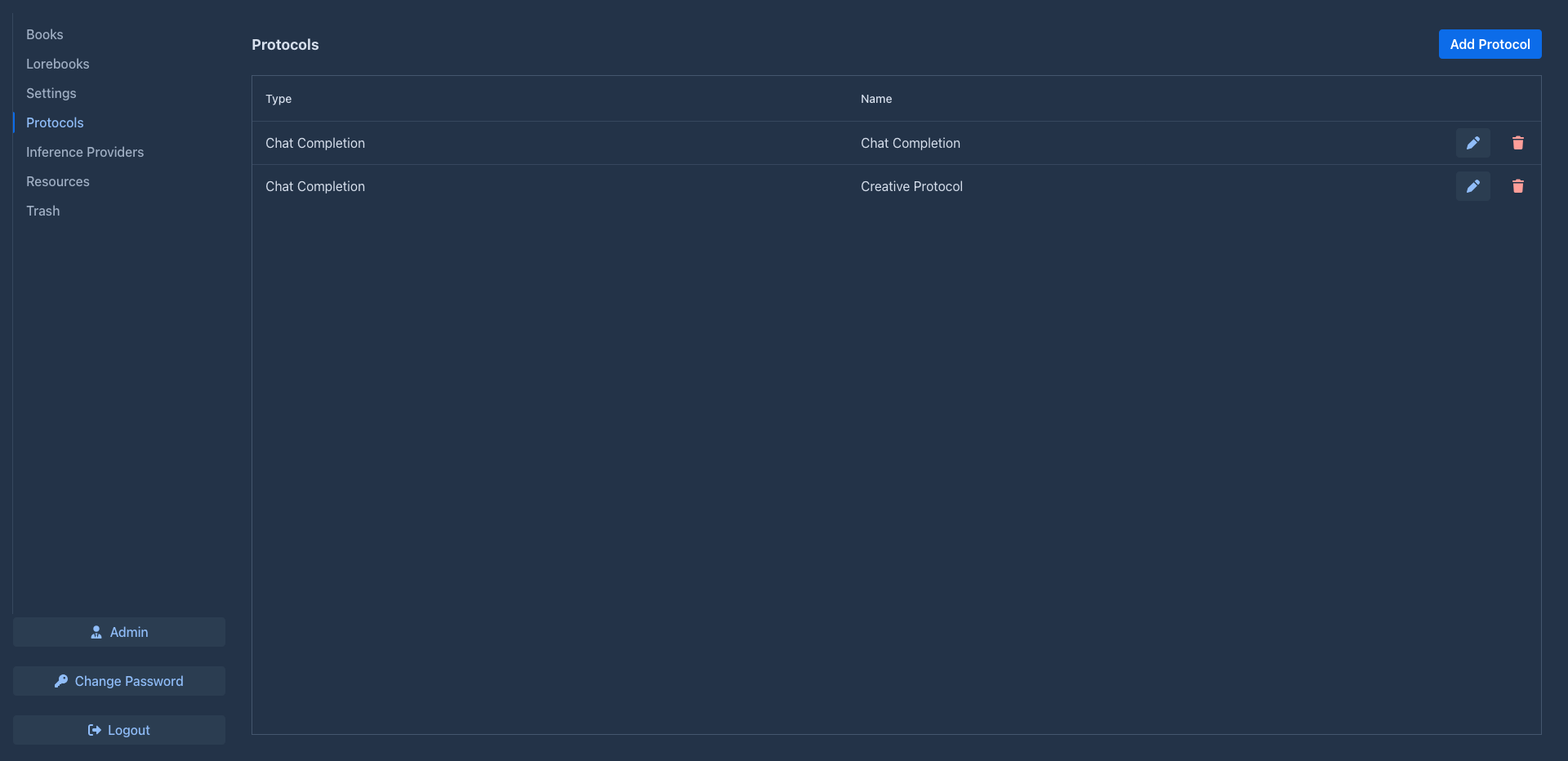 The Protocols tab