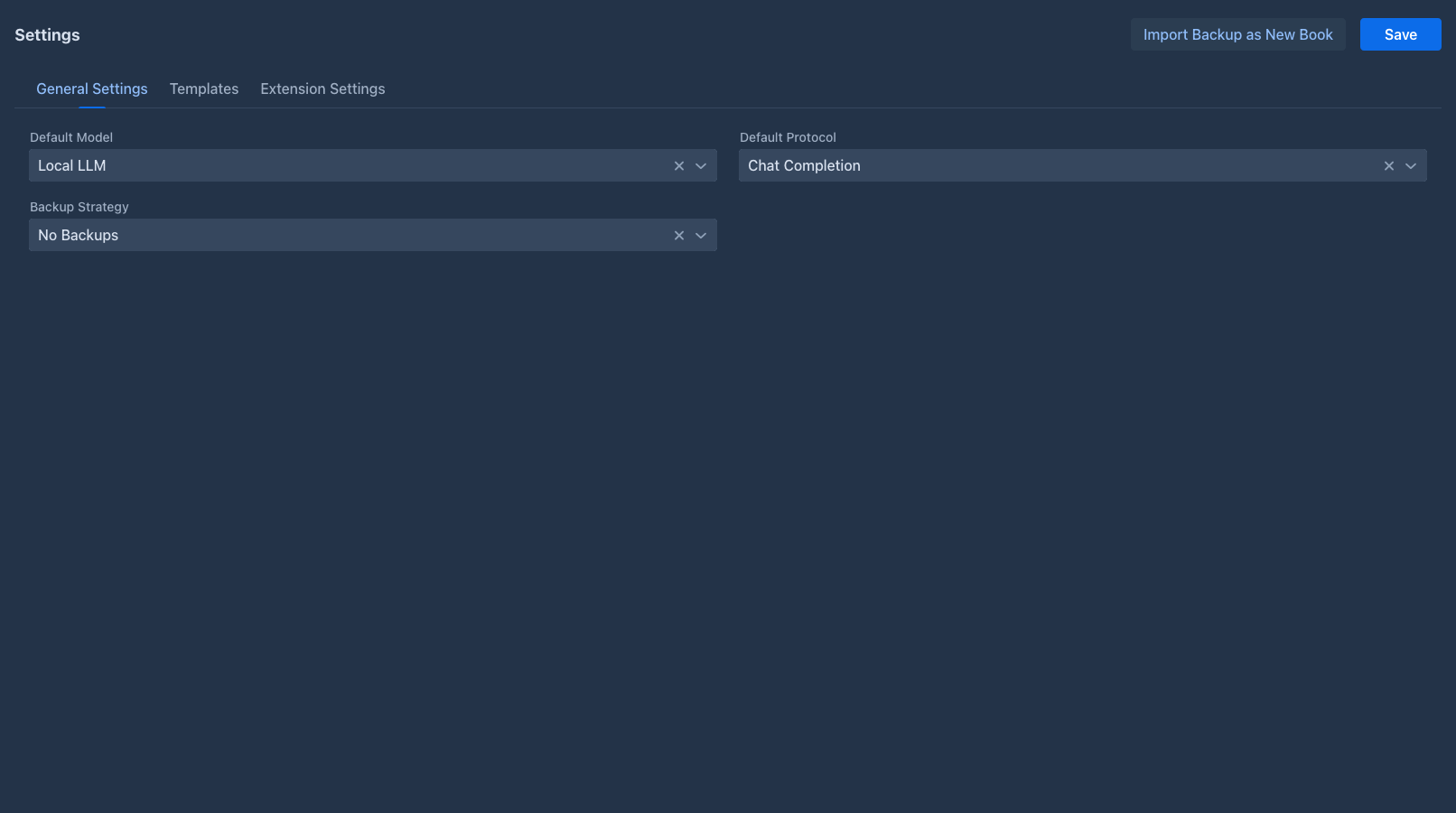 Default model and protocol in Settings