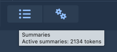 The Summaries button with the tokens of the summaries in use